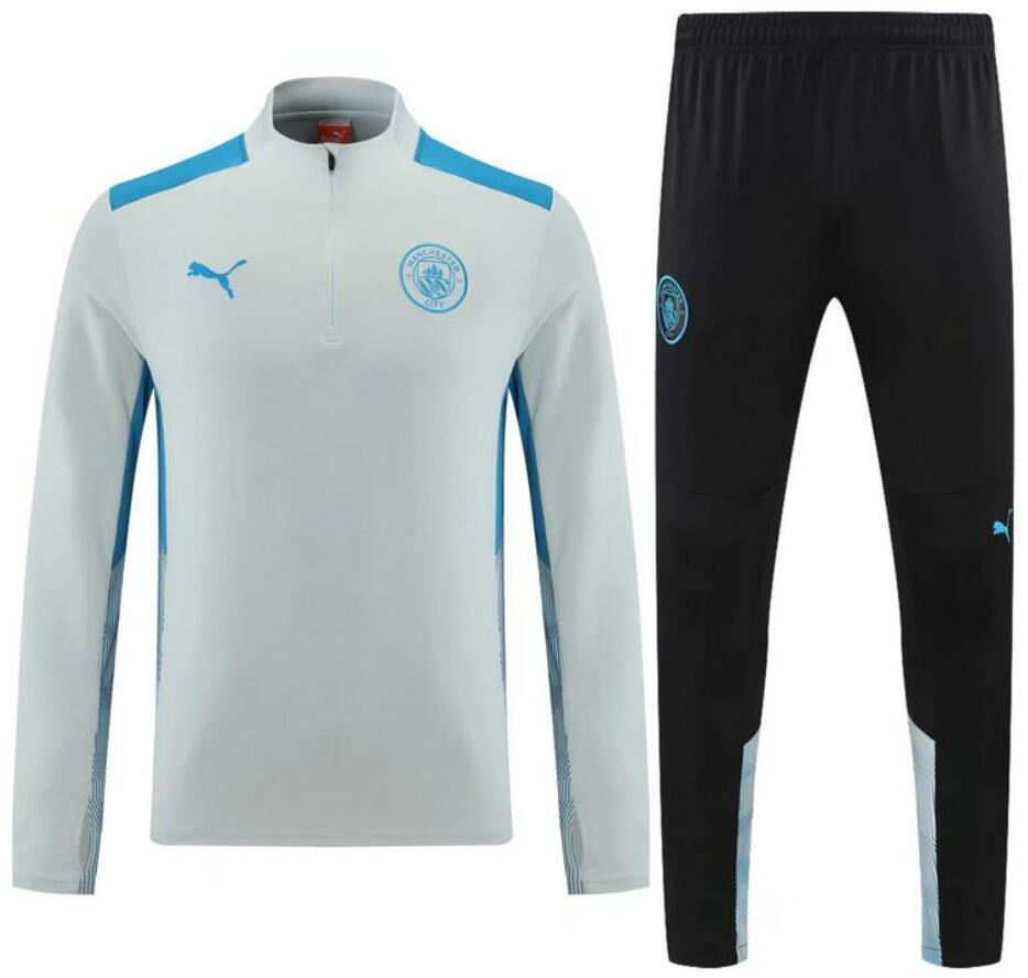 2021/22 Manchester City Grey Blue Tracksuits Training Sweatshirt with Pants